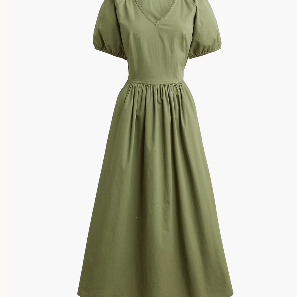 Lace-trim Olive Green midi Dress